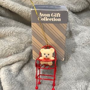 Ornament Avon collection Metal Teddy‎ Bear Red High Chair Bow Boxed Vintage
